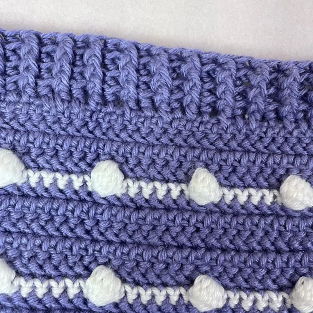 Baby Blanket Handmade Popcorn Crochet Purple and White 33